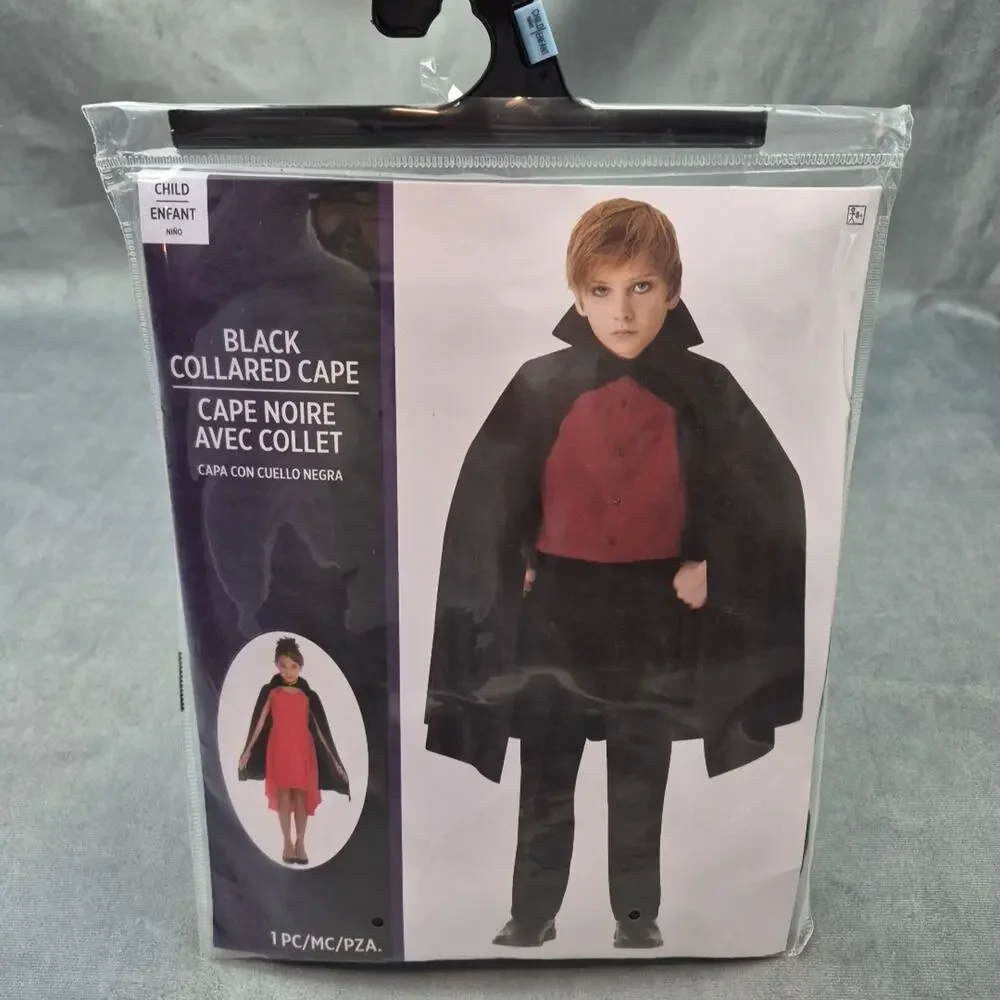 Kids Vampire Cape - Black Collared Cape with High Collar Costume